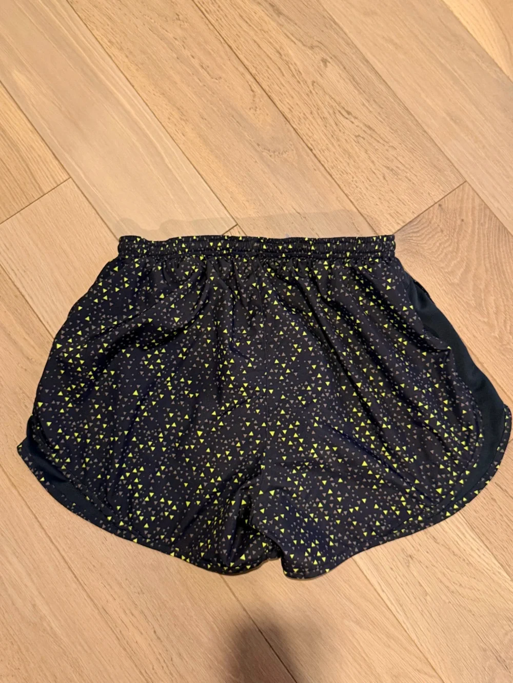 Nike Black Running Shorts with Neon Green Triangle Print size large